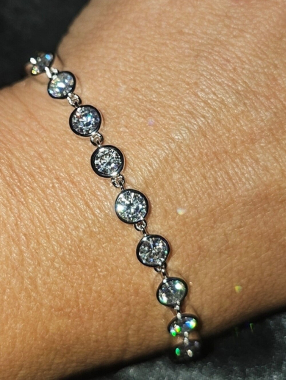 9.5‎ CT Certified Moissanite White Gold Plated Silver Bracelet, 19 Stones NWT